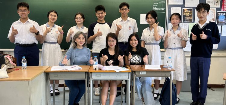 Alumni and former staff training students for the 21st Century Cup National English Speaking Competition (NESC) (Hong Kong Region) Finals 2023