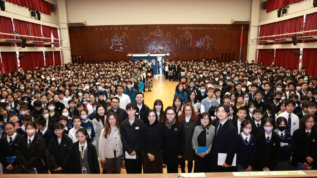 Alumna Ms. Wendy LI sharing at the Morning Assembly