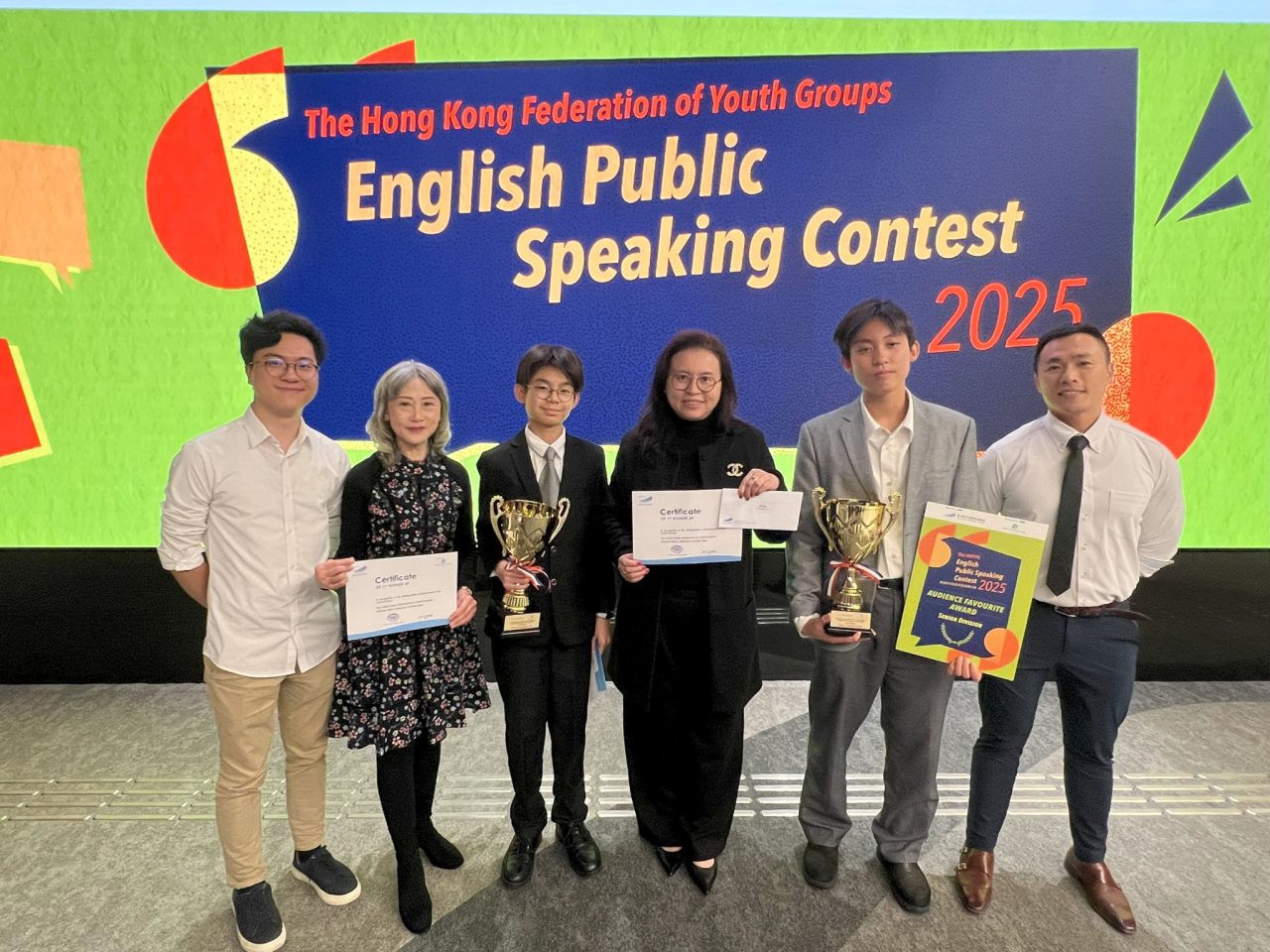 First Runners-up in the Grand Finals (Junior & Senior Secondary) of the Hong Kong Federation of Youth Group (HKFYG) English Public Speaking Contest 2025