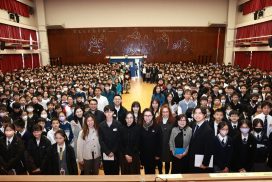 Alumna Ms. Wendy LI sharing at the Morning Assembly